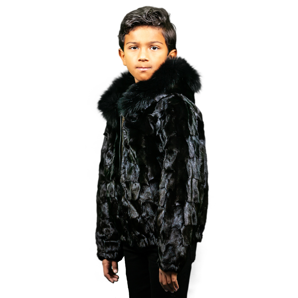 DIAMOND MINK JKT.W/FOX TRIMMED HOOD