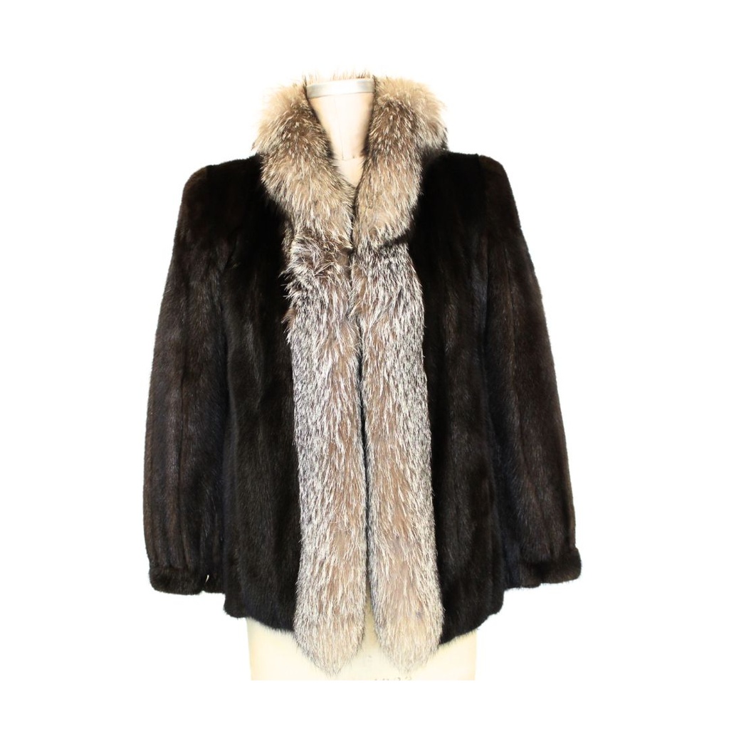 Mahogany Mink Jacket W/ Crystal Fox Tuxedo