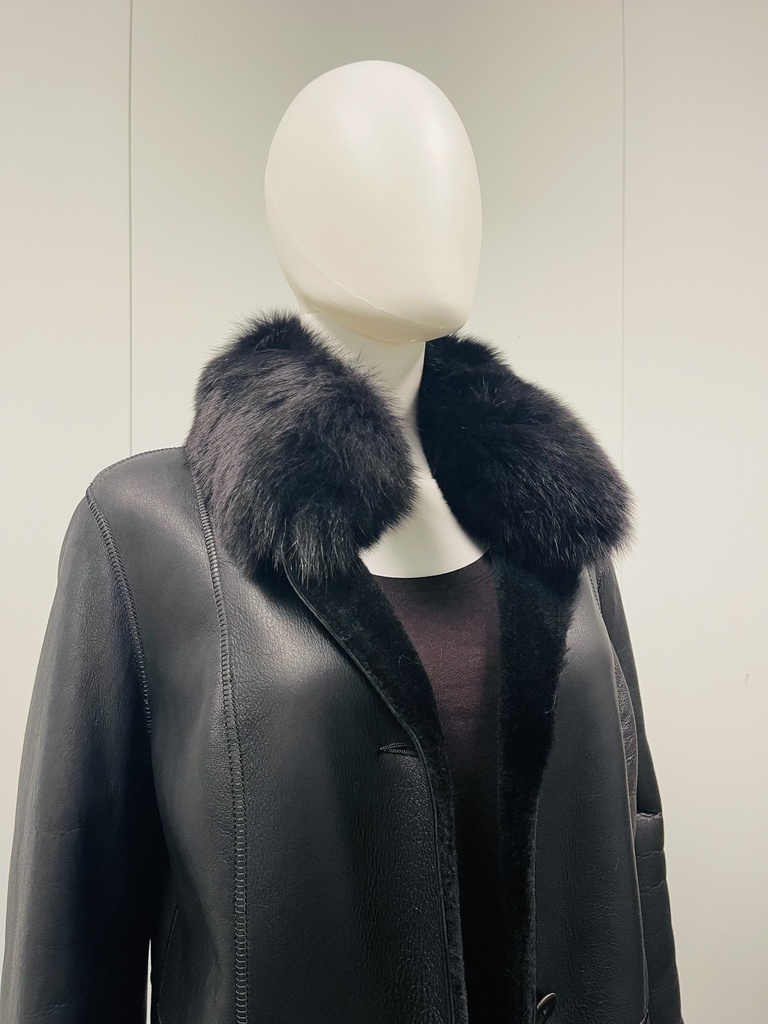 Black Shearling W/ Fox Notch Collar