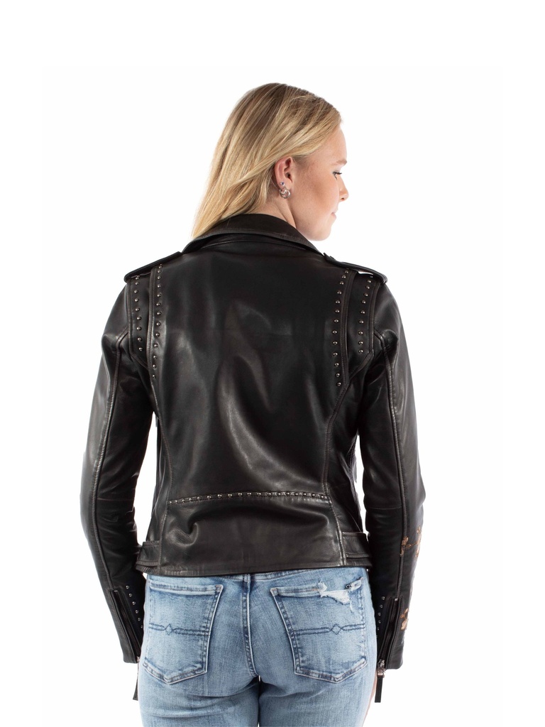 Embroidered & Studded Motorcycle Jacket (Black)