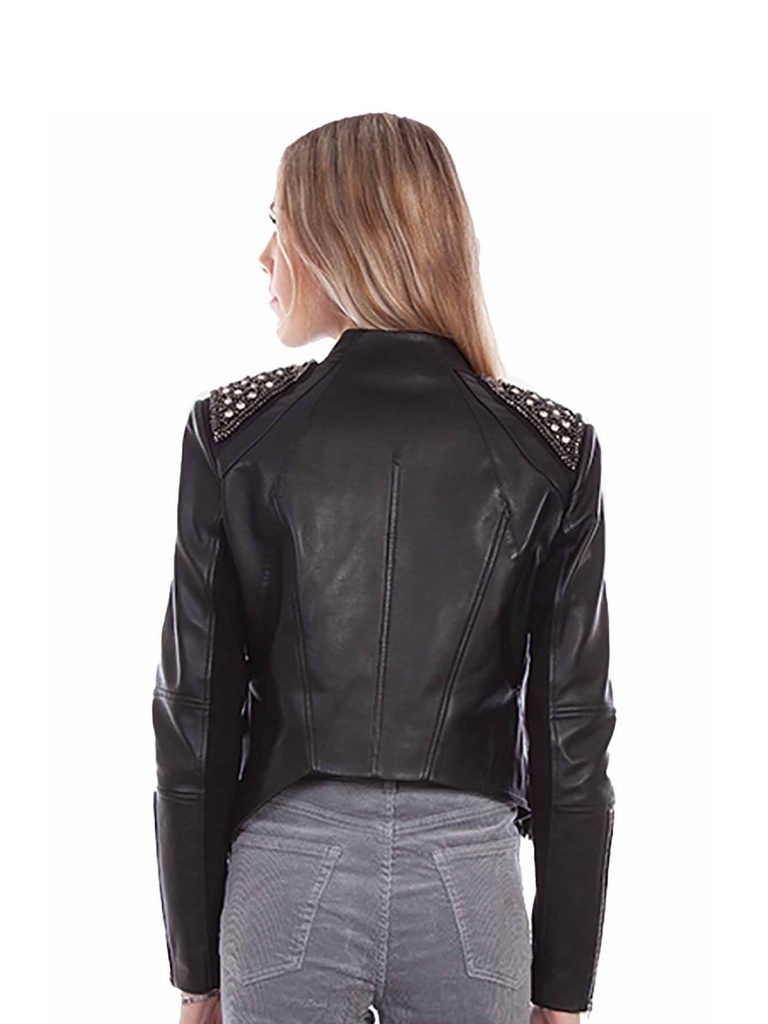 Fringe & Studded Leather Jacket (Black)