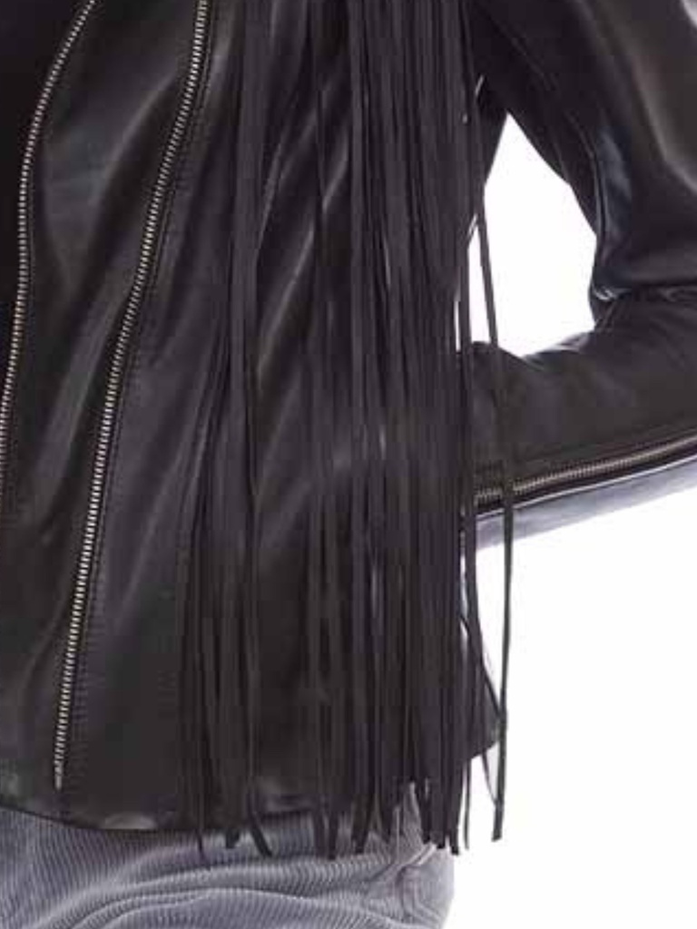 Fringe & Studded Leather Jacket (Black)