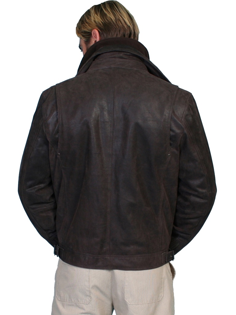 Leather Jacket with Zip-Out Knit Collar & Flannel Front