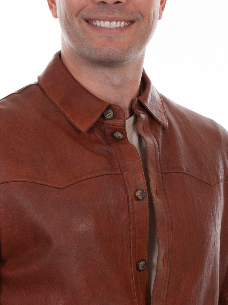 Men's Leather Shirt Jacket (Cognac)