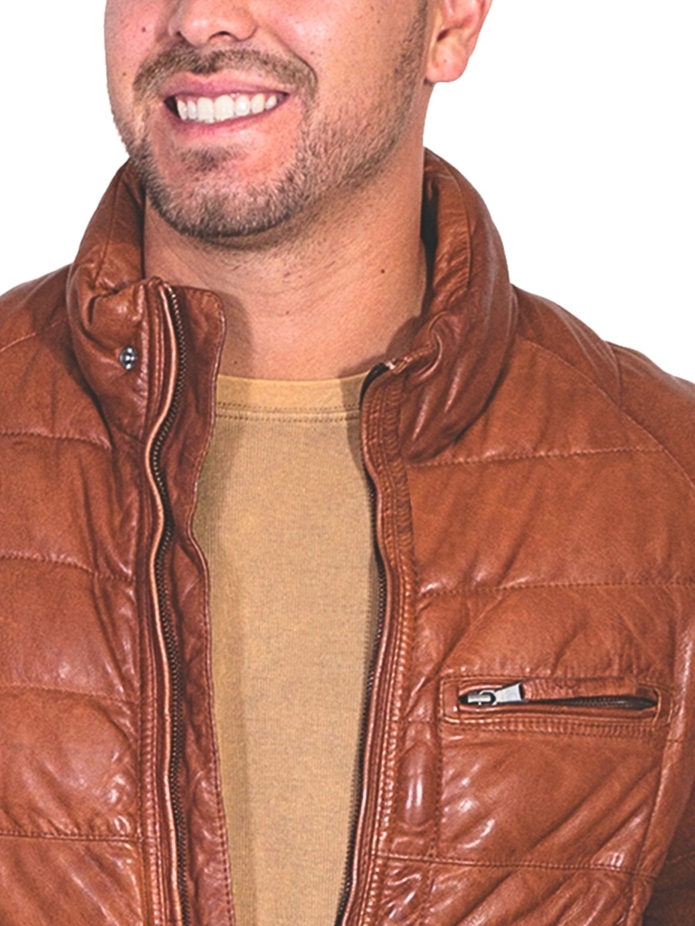 Men's Ribbed Leather Jacket (Cognac)