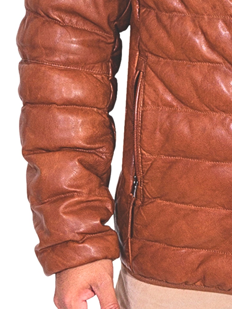 Men's Ribbed Leather Jacket (Cognac)