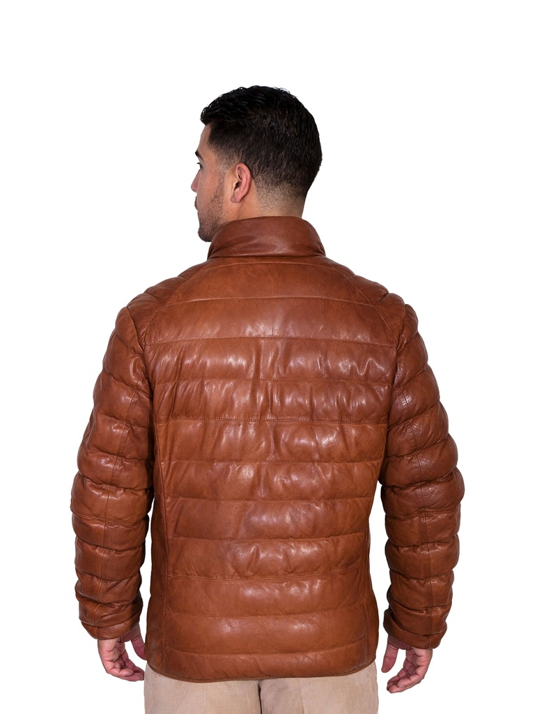 Men's Ribbed Leather Jacket (Cognac)