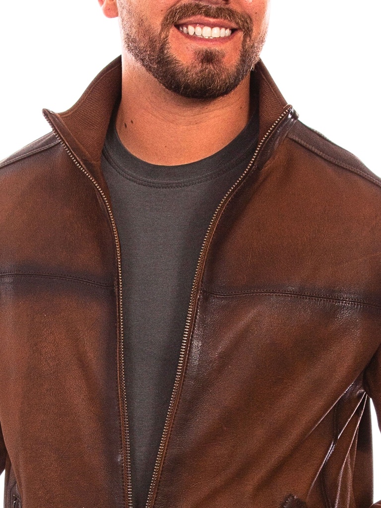 Men's Burnished Leather Jacket (Brown)