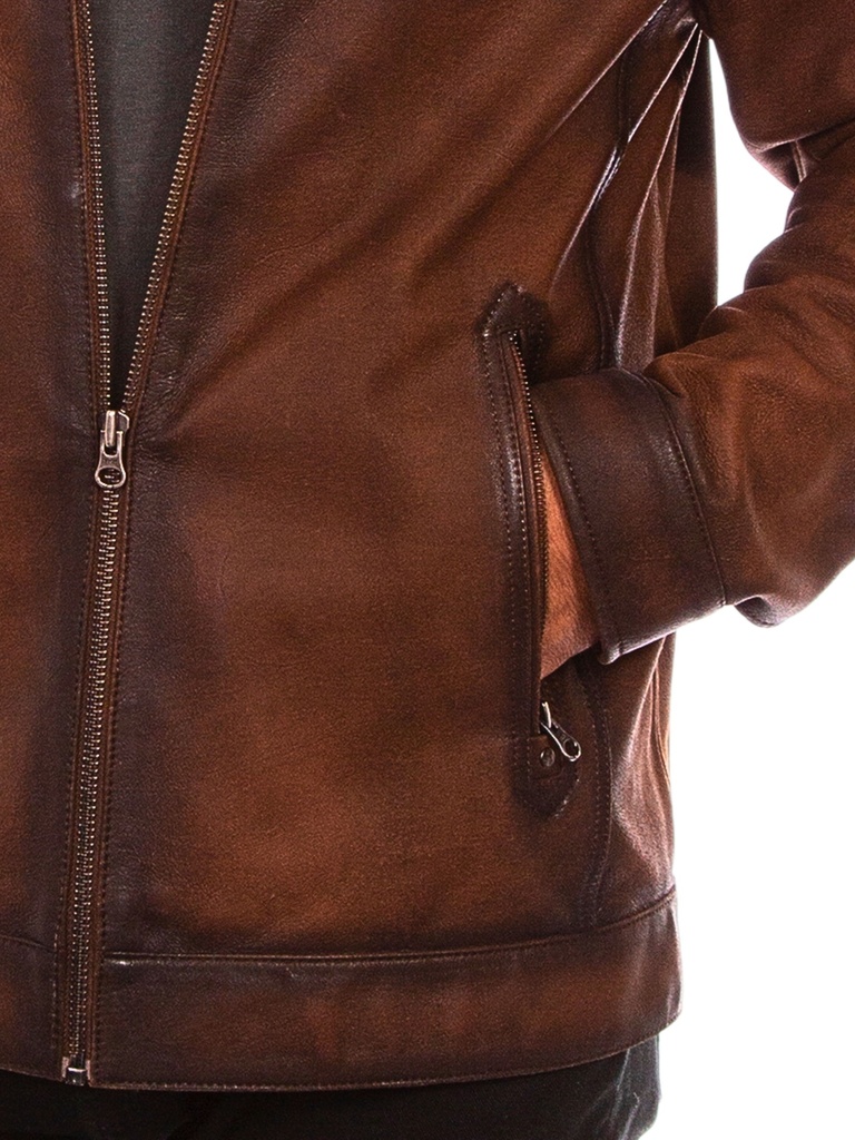 Men's Burnished Leather Jacket (Brown)