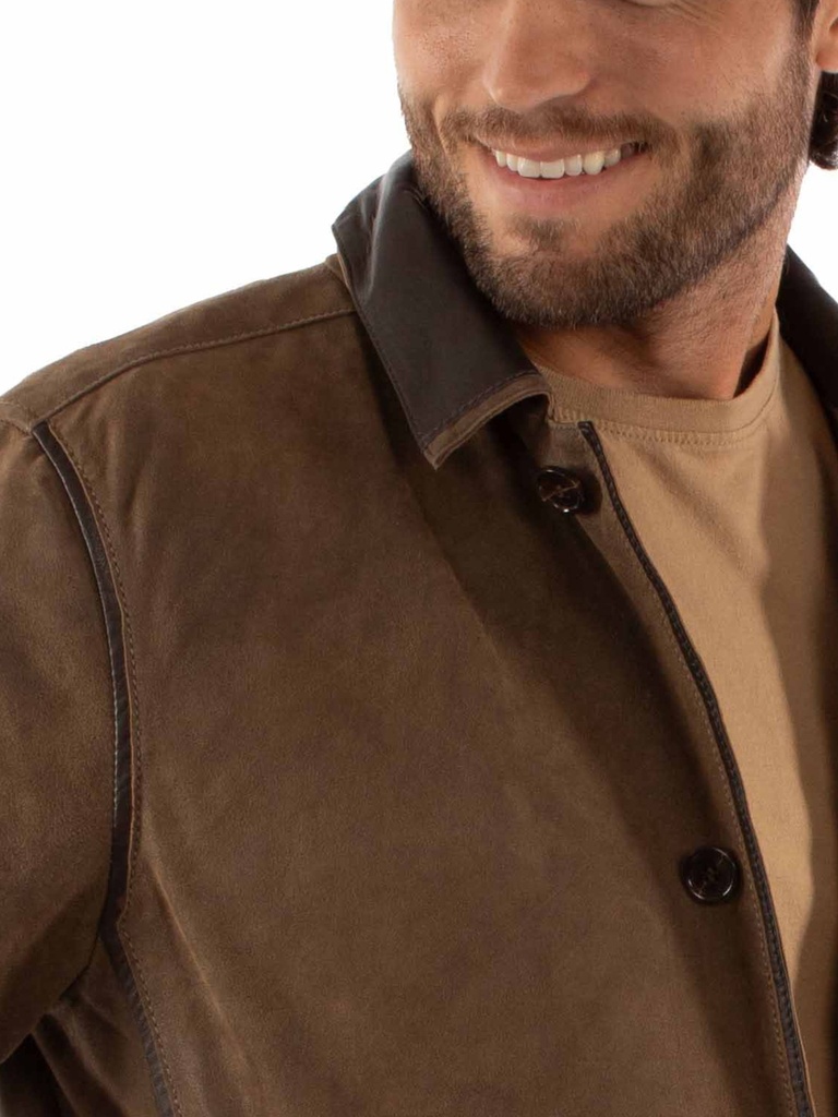 Men's Leather Blazer with Elbow Patches (Brown)