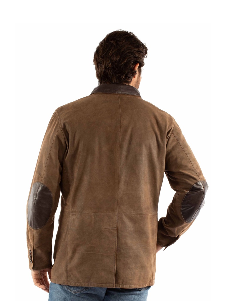 Men's Leather Blazer with Elbow Patches (Brown)