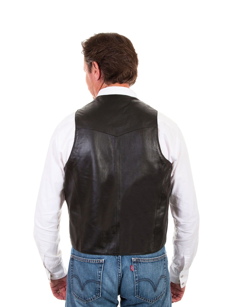 Whip Stitch Leather Lapel Vest (Black)