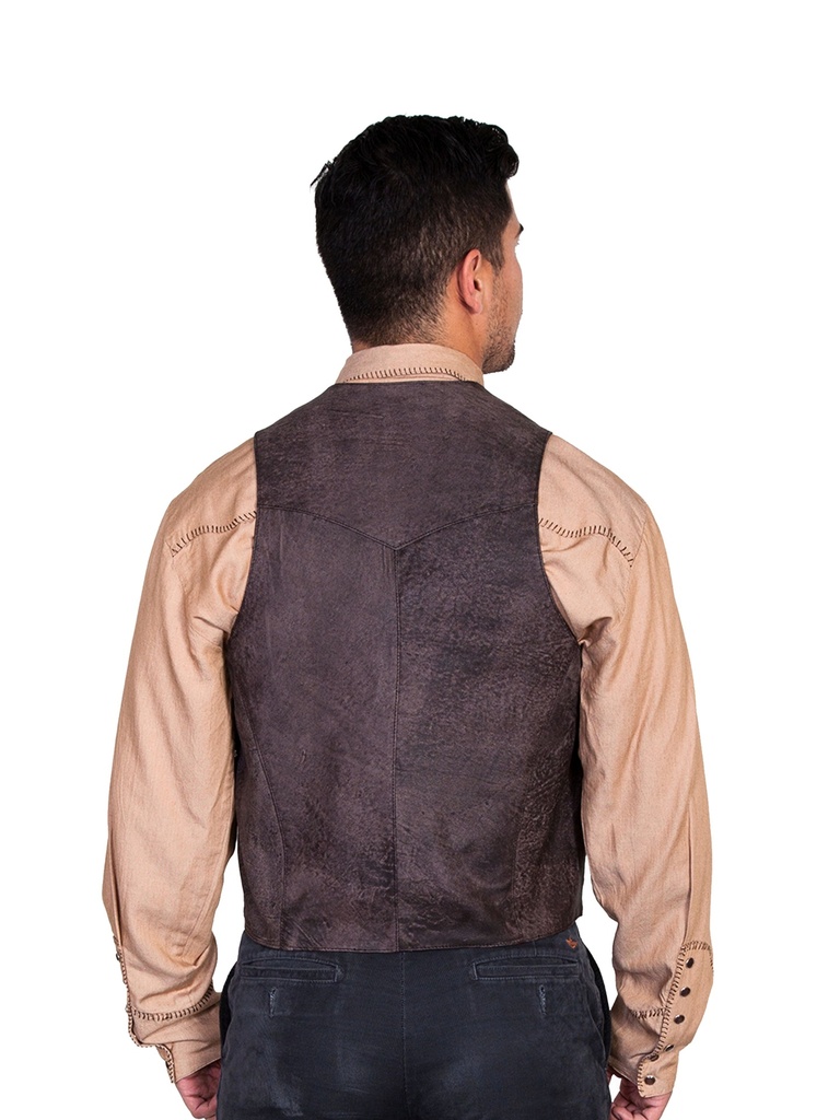 Men's Whip Stitch Leather Lapel Vest (Brown)