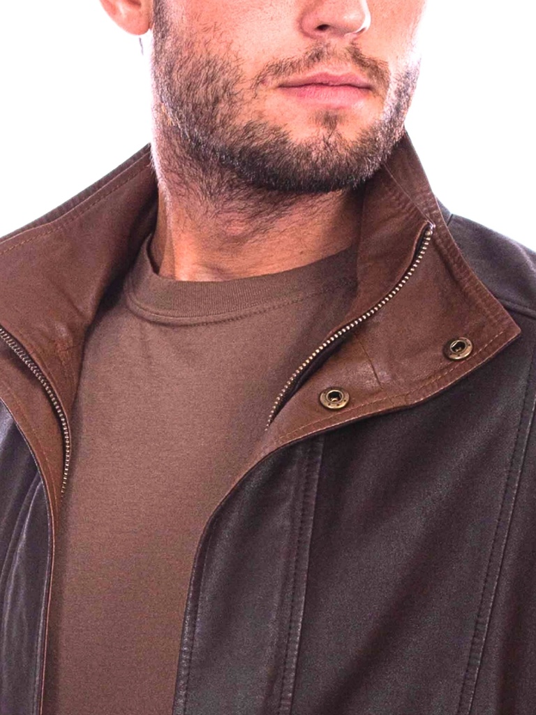 Men's Featherlite Leather Jacket with Double Collar ( Chocolate w/ Cognac)