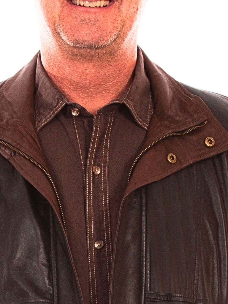 Men's Featherlite Leather Jacket with Double Collar (Black w/ Cognac)