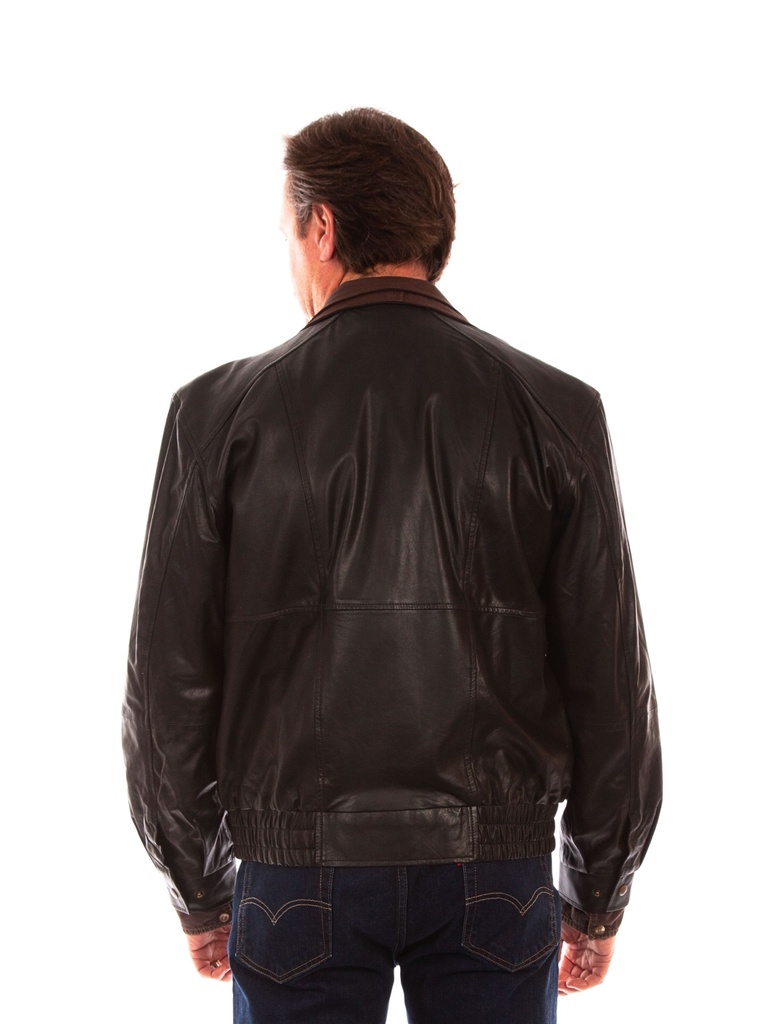 Men's Featherlite Leather Jacket with Double Collar (Black w/ Cognac)