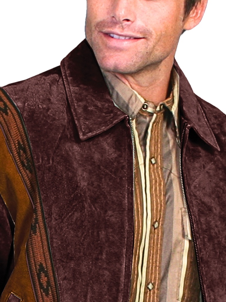 Men's Two-toned Boar Suede Rodeo Jacket (Chocolate w/ Cafe Brown)