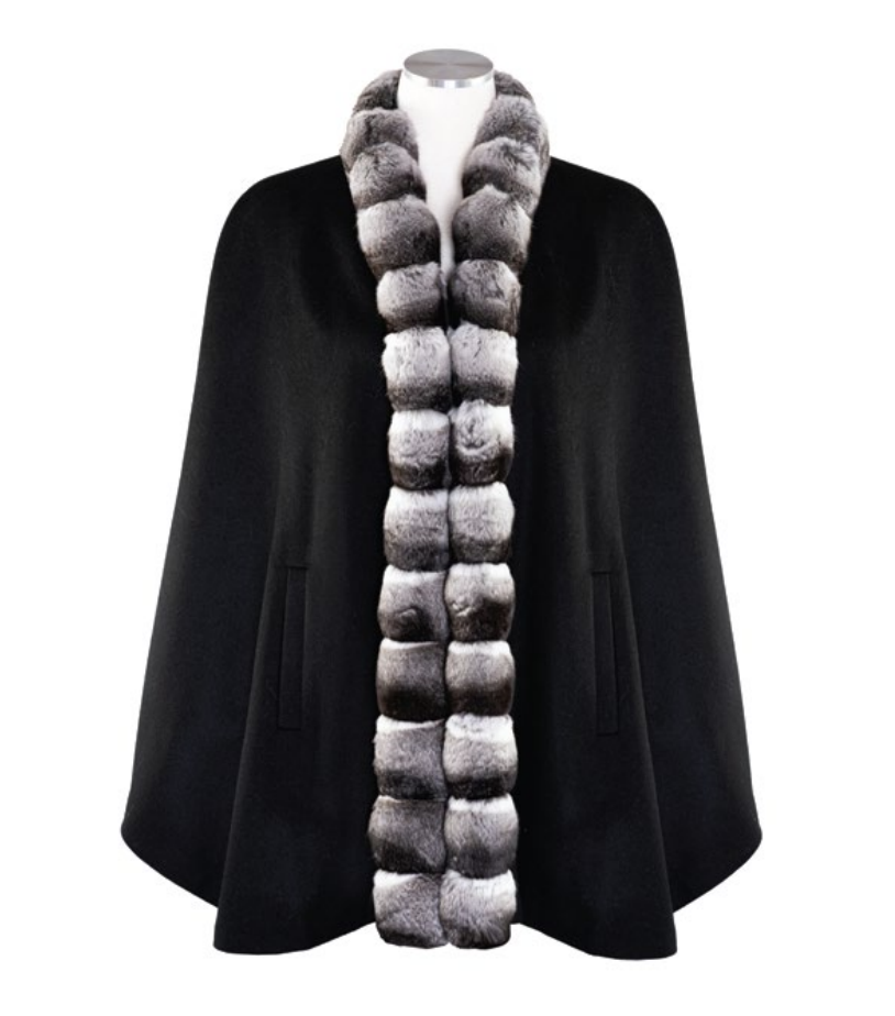 32” 100% Cashmere Cape Chinchilla Trim