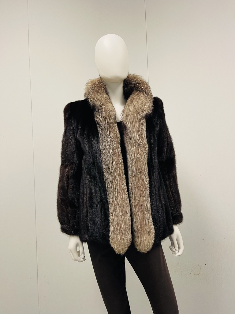 Mahogany Mink Jacket W/ Crystal Fox Tuxedo