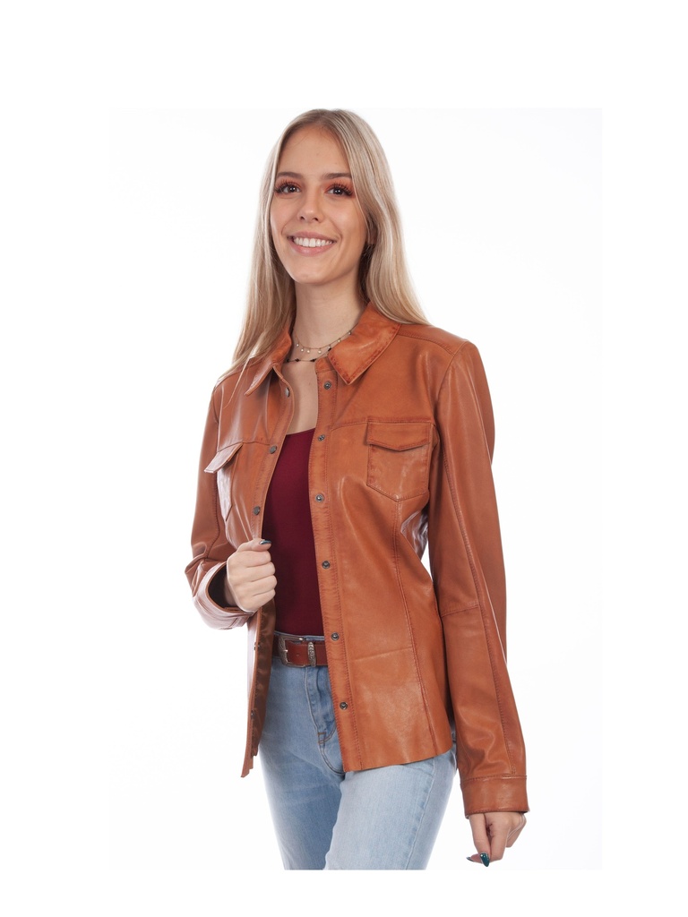 Ladies Leather Shirt Style Jacket (Cognac)