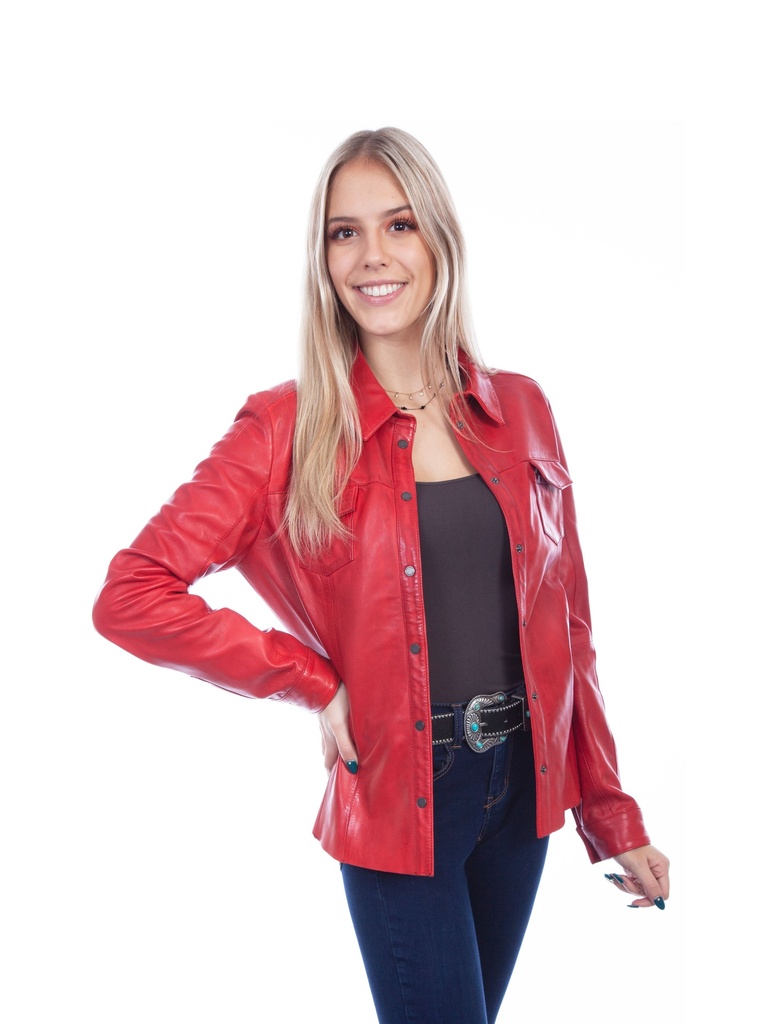 Ladies Leather Shirt Style Jacket (Red)