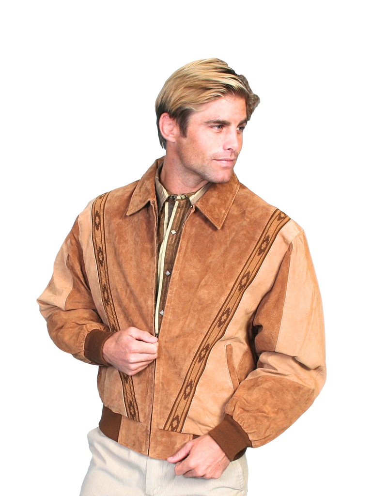 Men's Two-toned Boar Suede Rodeo Jacket (Cafe Brown / Camel)