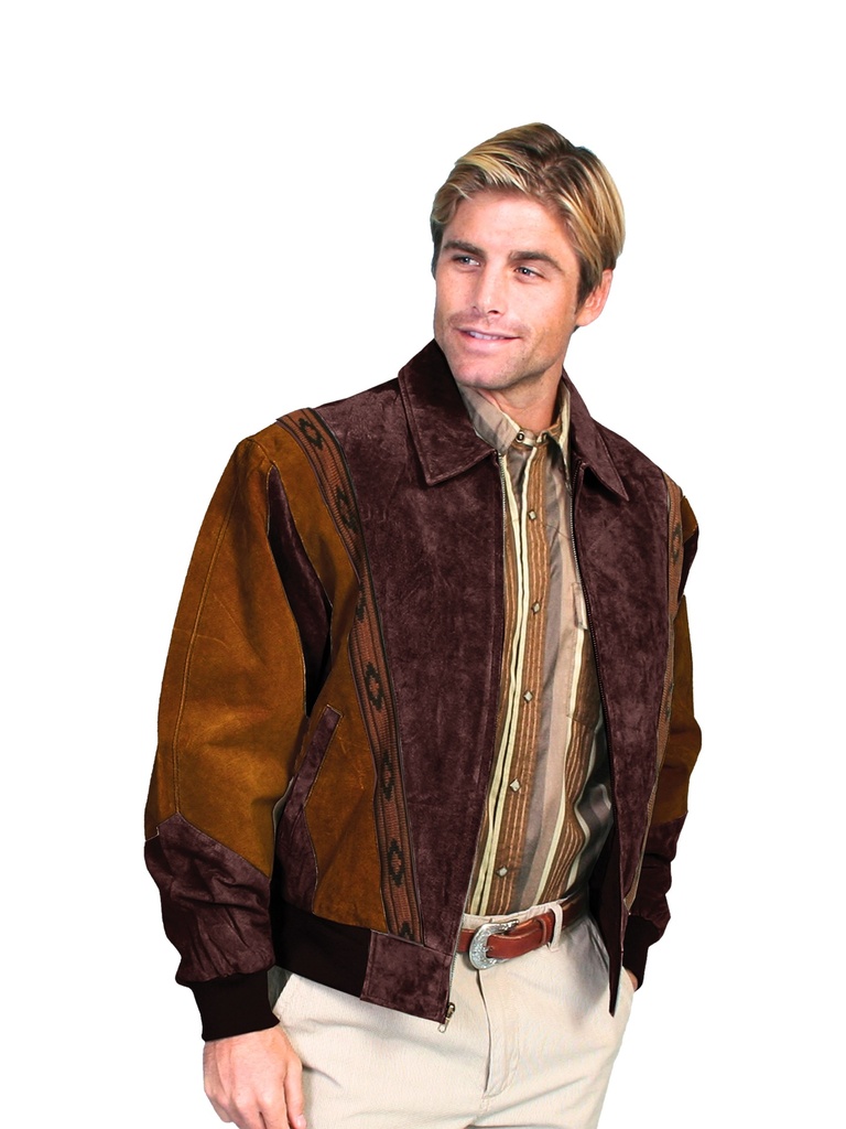 Men's Two-toned Boar Suede Rodeo Jacket (Chocolate w/ Cafe Brown)