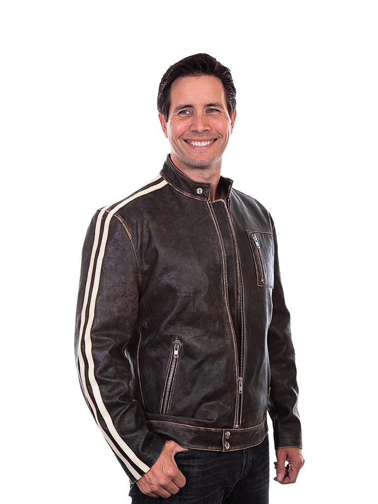 Men's Sanded Calf Racing Jacket (Charcoal)