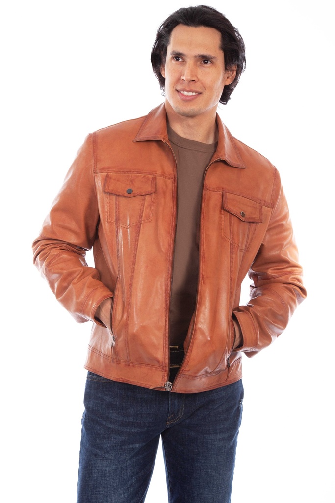 COGNAC SOFT LAMB ZIP FRONT JACKET