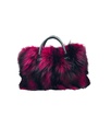 Woman's Fluffy Fox Fur Tote Bag - Ply Leather Straps - additional Shoulder Straps - Large Inner Zipper Compartment