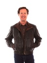 Men's Featherlite Leather Jacket with Double Collar (Black w/ Cognac)